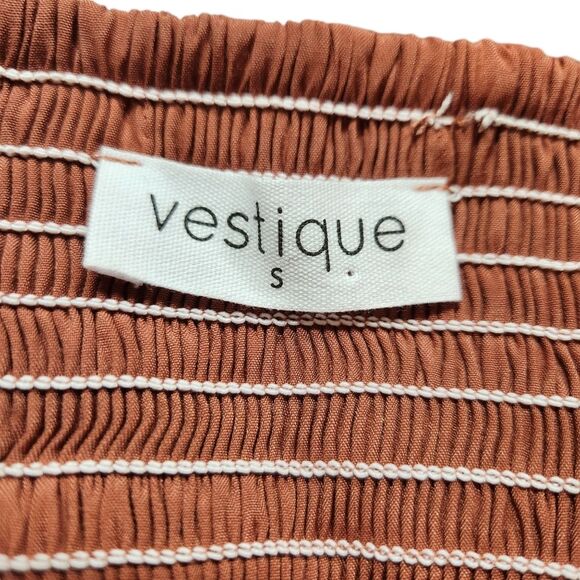 Vestique Top Burnt Orange V Neck Puffed Sleeve Pleated Tie Back Fairy Corset S - Picture 14 of 16